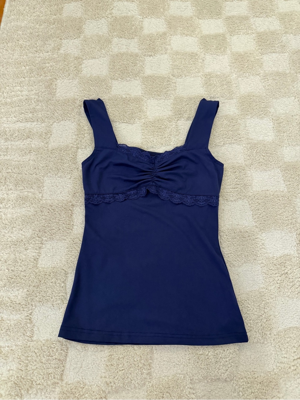 Navy Lace Trim Tank Top